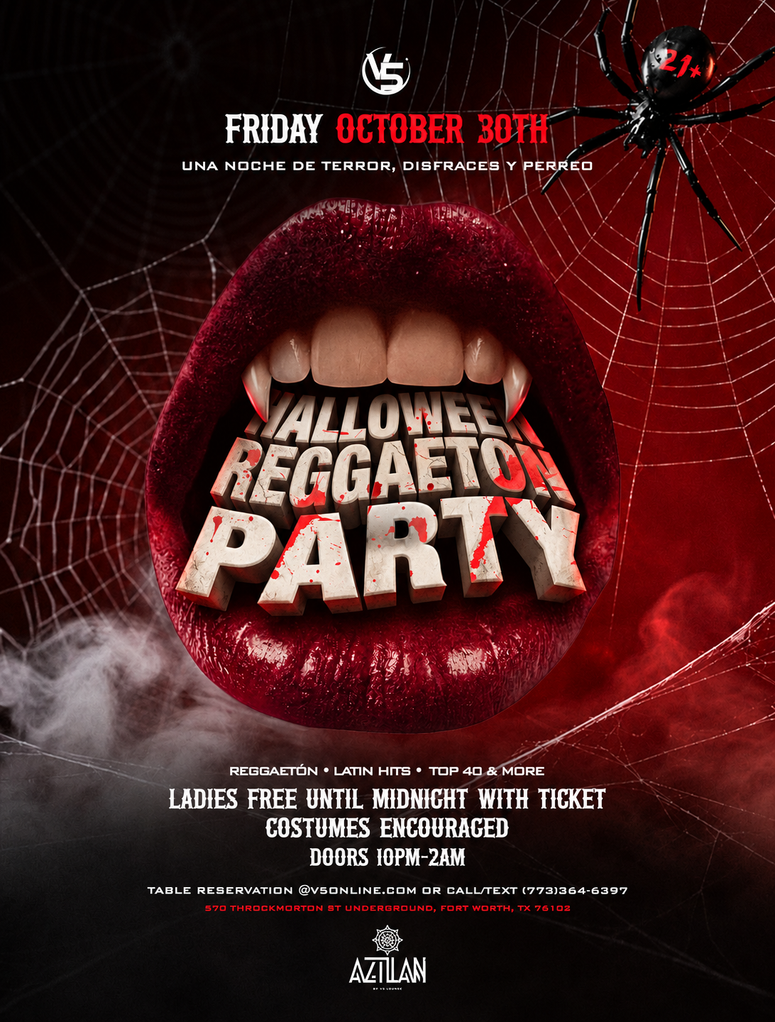HALLOWEEN REGGAETON PARTY @ AZTLAN | FORT WORTH, TX event flyer